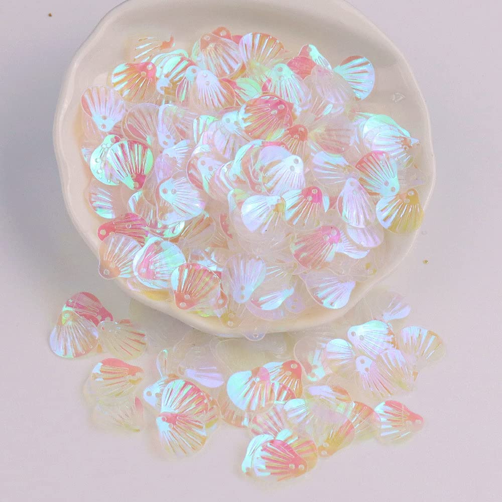 Pack of 360 Shell Sequins, Shell Shape Sequins Craft Loose Sequins Cup Iridescent Spangles Handmade DIY Creative Colour Beads Sequins for Craft Wedding Decoration 13 mm, Clear