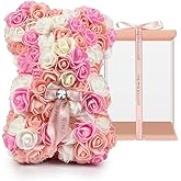ASENVER Hand Made Artificial Flowers Rose Bear Pure Color for Valentine Birthday and Mother's Day with a 10" Pink Gift Box (Multi Color-Pinkbow)