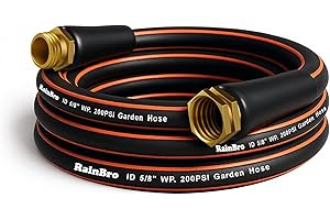 RAINBRO Flexibility Garden Hose, 10ft x 5/8", No-Kink, Wear-Resistant & Freeze-Resistant, Flexible Water Hose, Rubber Hose With Male/Female Fittings, Working Pressure 200 PSI,Burst 600 PSI, 3/4'' GHT