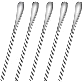 5Pcs 5.12 Inch Reusable Coffee Stirrers, Cocktail Spoons, Coffee Bar Accessories, Silver Stainless Steel Material, Suitable for Stirring Tea, Cocktails and Beverages, Practical for Drink Mixing