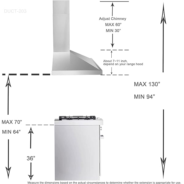 STAINLESS STEEL CHIMNEY EXTENSION FOR RANGE HOOD COVER WALL-MOUNT STYLE (SILVER) ADJUSTABLE VENT EXTENDER CEILING DUCT RETRACTABLE 31.5 INCH ~63″