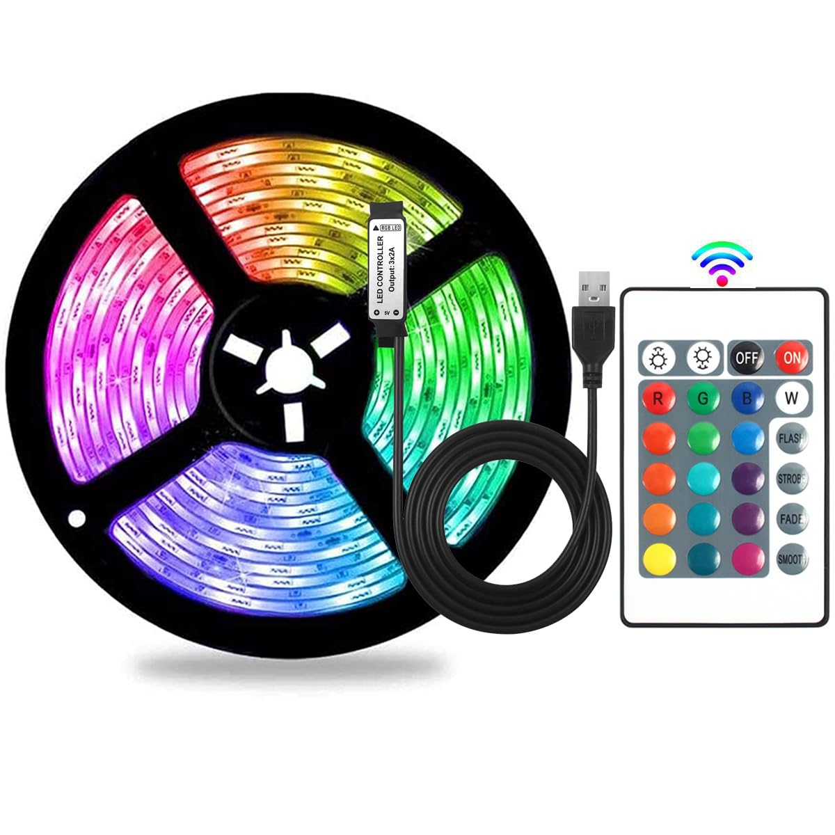 Valletock USB Led Strip Light, RGB Colour Changing Led Lights for Home Rome Decoration, 16 Colors with Remote. (1m led)