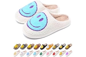 AIMINUO Women's Men's Retro Preppy Happy Face Slippers Comfy Warm Plush Slip-On House Slipper for Winter Indoor Soft Cushion Non-slip Fluffy Slides Slippers