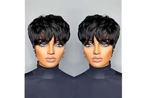 Flandi Pixie Cut Wig Human Hair Short Pixie Cut Wigs for Black Women Human Hair Glueless Pixie Wig Short Layered Brazilian Virgin Human Hair Wigs For Women Color 1B#