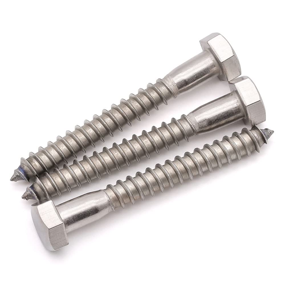 View 1 of (10 PCS) 1/4 x 4 Stainless Steel Hex Lag Screws Bolts, 304 Stainless Steel Hexagon Head Lag Wood Screws, Partial Thread, by RoyceMart