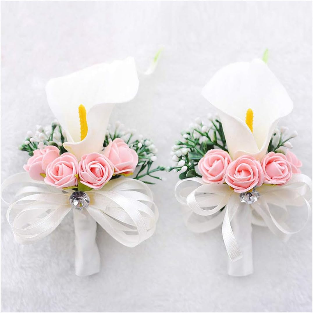 VoicA Boutonniere Wrist Flower for Bride White Pink Wrist