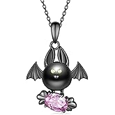 Tajuxa Cute Bat Necklace for Women 925 Sterling Silver Gothic Necklace Halloween Bat Jewelry Gifts for Women
