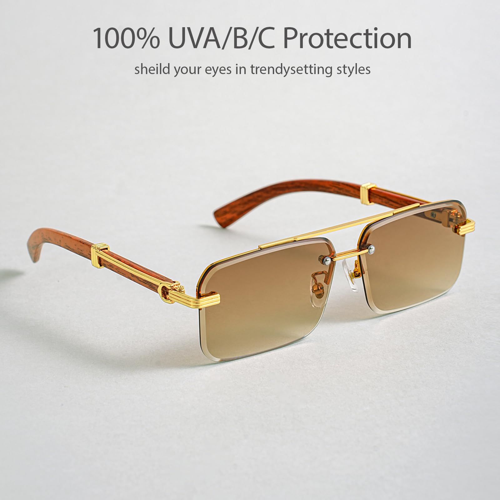 Gleyemor Mens Sunglasses Fashion Rimless Rectangle Sunglasses Square Frameless Sunglasses for Men