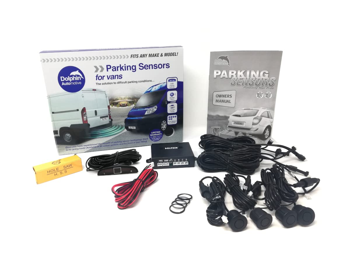 Dolphin Automotive VPS450 Rear Van Reverse Parking Sensor Rear Kit, 4 Sensors with Extensions, Visual LED & Audio Alerts (White)