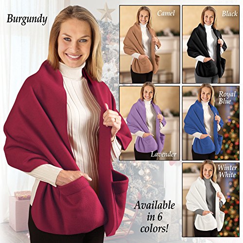 Cozy Fleece Wrap Shawl With Large Front Pockets Keeps Hands and