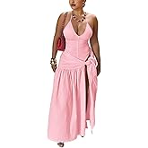 Two Piece Skirt Set Women Sexy Halter Backless Bodysuit and Wrap Tied High Split Summer Maxi Skirt Set