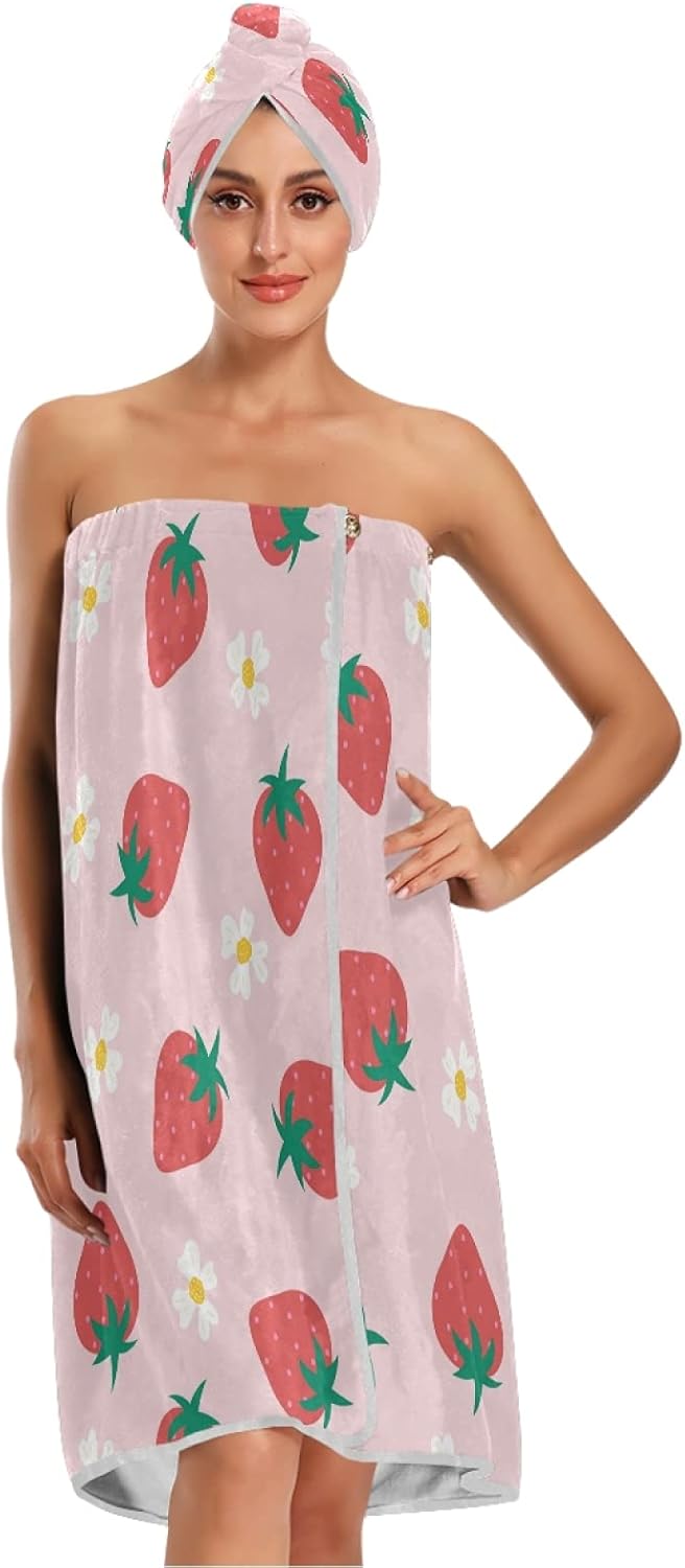 xigua Strawberry Women’s Spa Body Wrap with Adjustable Closure