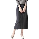 Ailaile Mid Length Skirt Women Fall Winter 100% Merino Wool Knit Long Skirt Ribbed Elastic Solid Casual Warm Skirt