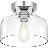 LACCEN Semi Flush Mount Ceiling Light Silver, Clear Glass Pendant Lamp Shade, Modern Farmhouse Light Fixture for Hallway Corr