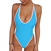 ALLureLove Swimsuits for Women Sexy Monokini Deep V One Piece Bathing Suits Backless Cheeky Swimwear Semi Thong Bikini