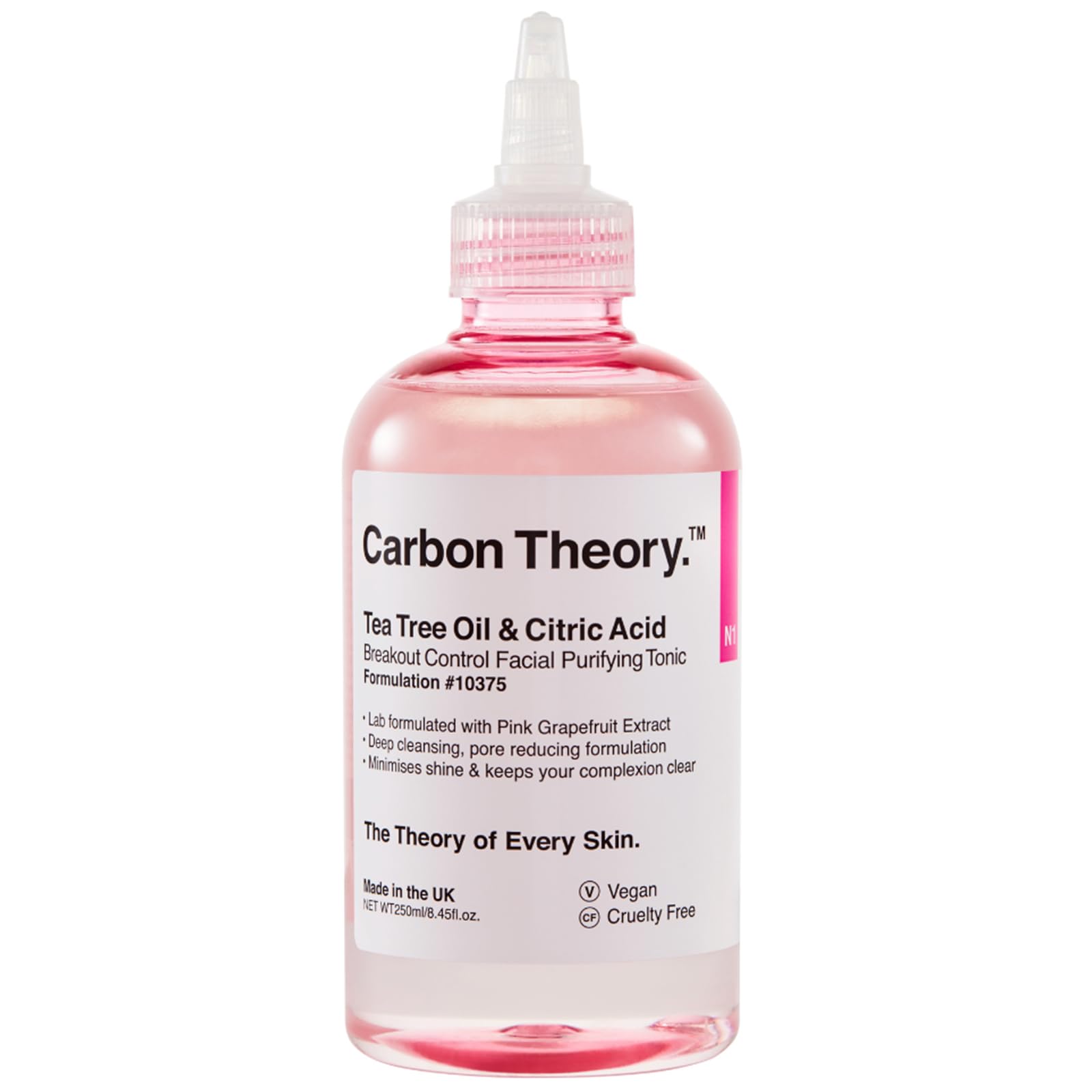 Carbon Theory | Tea Tree Oil & Citric Acid Breakout Control Facial Purifying Tonic with Pink Grapefruit | Natural, Vegan and Cruelty Free | 250ml