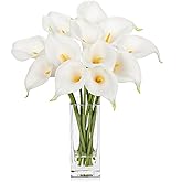 DILATATA Fake Flowers in Vase 12“ Artificial Calla Lily Pure-White Flowers Arrangement with Vase and Faux Water for Home Decor Dining Table
