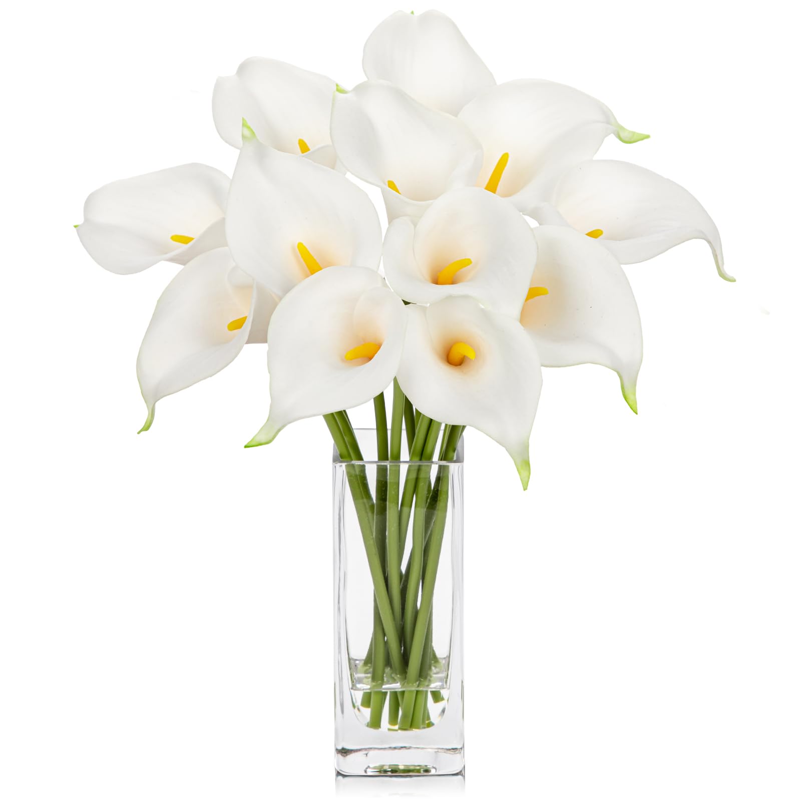 Hollyone 12 pcs Artificial Calla Lilies with Glass Vase Realistic Fake Flowers, Real Touch White Faux Flowers in Vase for Home, Living Room, Wedding, Centerpiece, Office, Party Decorations — image 1