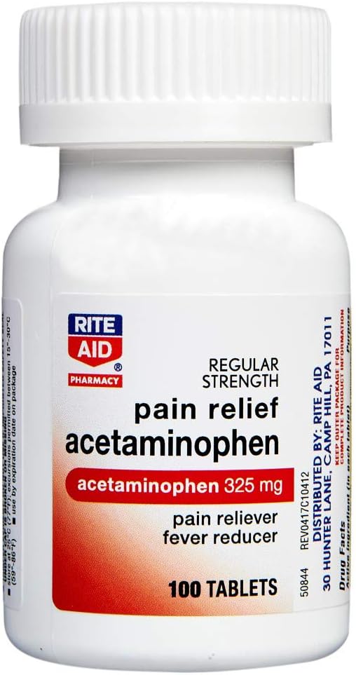 Rite Aid Regular Strength Acetaminophen, 325mg - 100 Tablets | Pain Reliever and Fever Reducer: Health & Personal Care