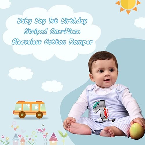 XIFAMNIY Infant Baby Boy embroidered Seersucker Shortall 1st