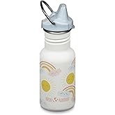 Klean Kanteen 12 oz Classic Kid's Sippy Bottle - For Little Hands - With Dust Cover & Attachable Loop - Durable, BPA-Free, Stainless Steel Material - Fits Interchangeable Caps - Rainbows