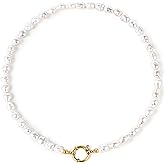 PERLVOYA Gold Baroque Pearl Necklace with Toggle Clasp, 8-12mm AAA Freshwater Pearls, 18K Gold PVD-Coated Chain