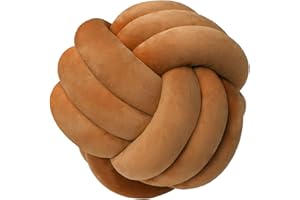 LUSJNGE Decorative Throw Knot Pillow Ball for Home Chair Sofa Aesthetic Round Velvet Knotted Pillow Cushion 8.7inch Caramel