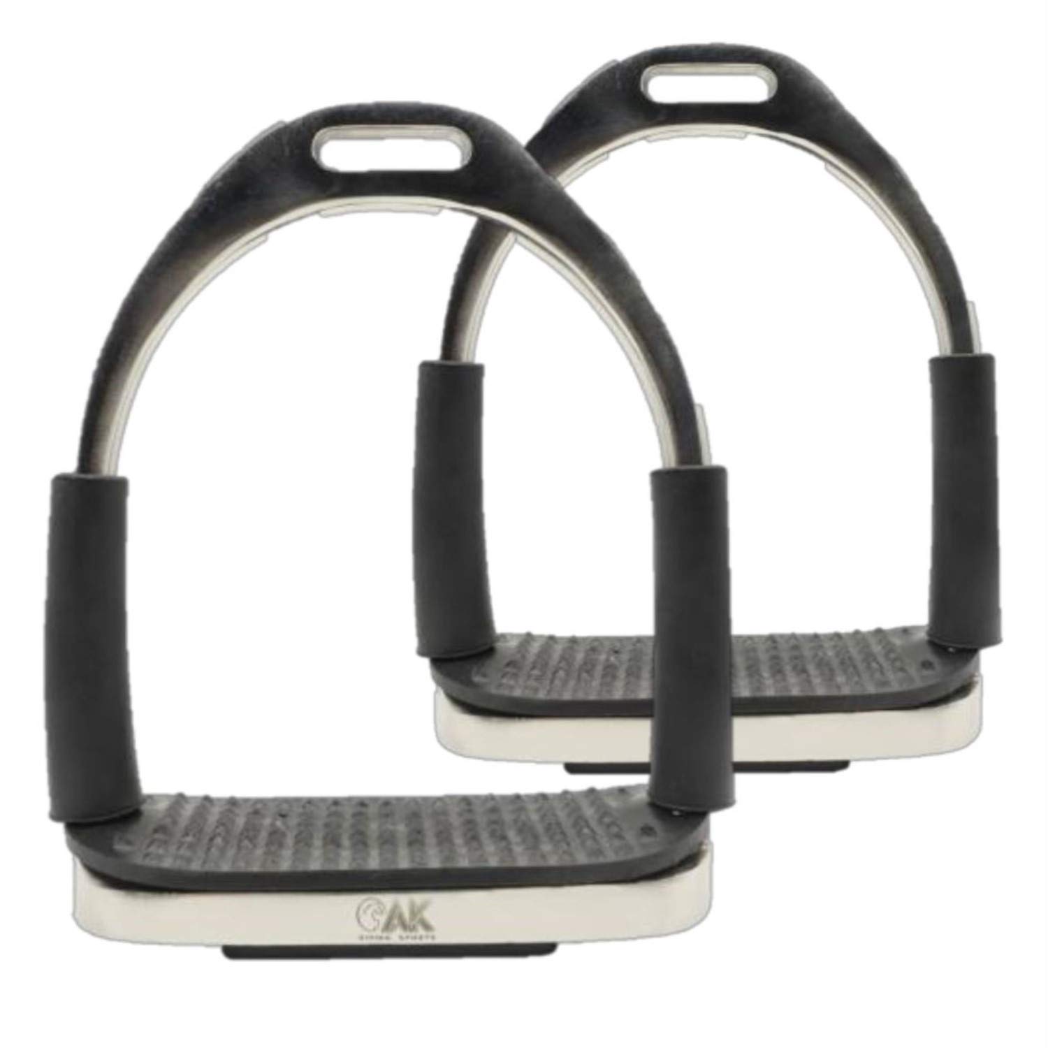 AK Folding Flexi Movable Stainless Steel Horse Riding Equestrian Stirrups with Black Tread (Silver, 4.25'')