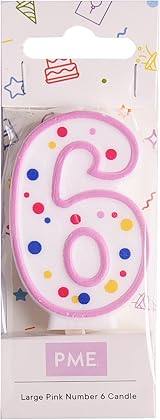 PME Pink Number 6 Candle with Polka Pots 63 mm Cake Candle view 2