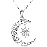 Plesitep Moon Necklace Silver Moon and Star Pendant Necklace for Women Gift for Birthday Anniversary Valentine’s Day Mother Day