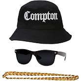 Compton 80s Rapper Costume Kit - Bucket Hat w/ Sunglasses and Chain