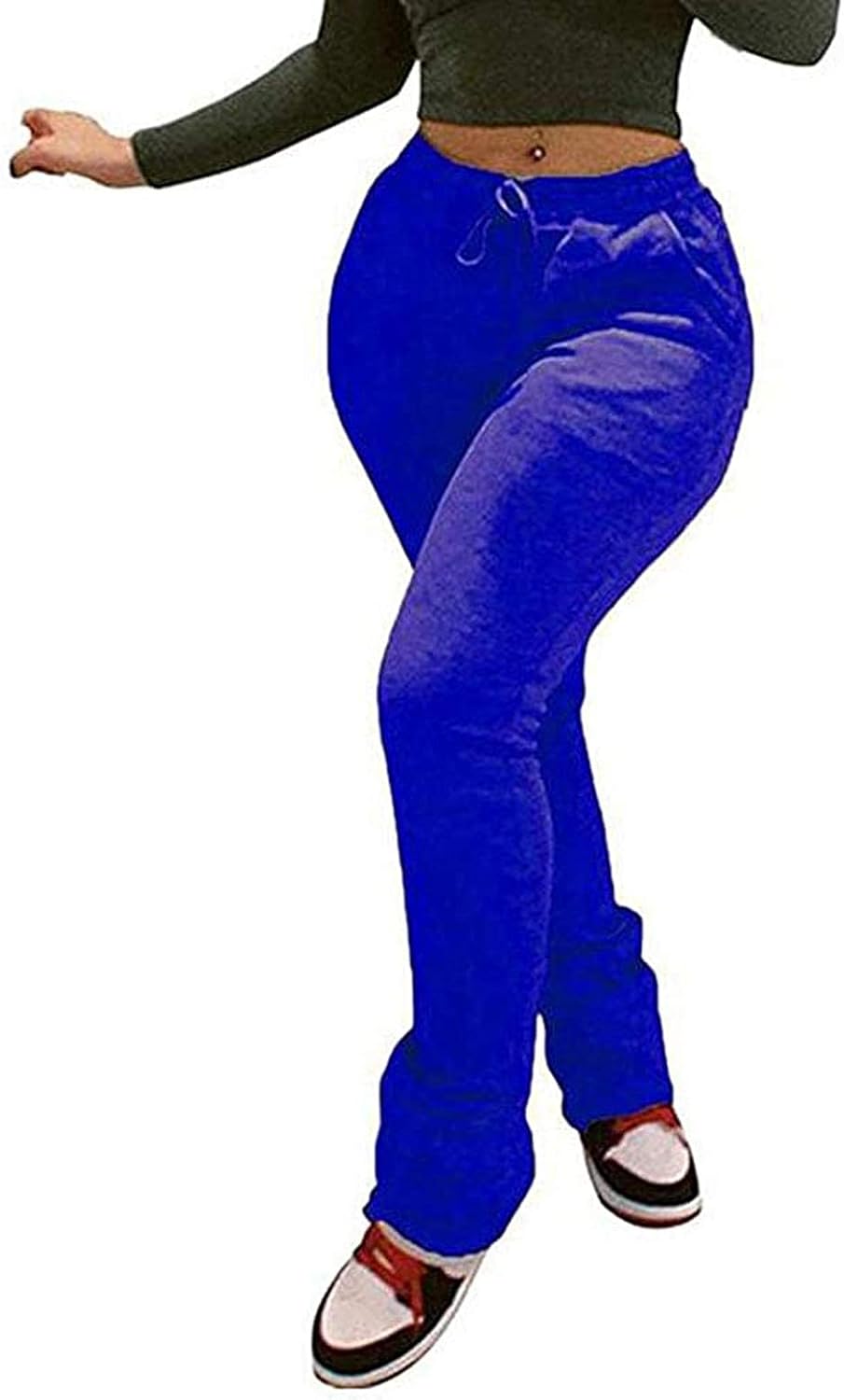 Jieling Long Ruched Pants for Women, Elastic Waist Lounge Pants Casual Joggers Sweatpants with 