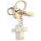 Cross Keychain,Bling Keychain with Heart & Tassel,Cross Bag Charm for Purse Handbag,Christian Gift for Women Birthday