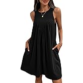 Women's Vacation Sleeveless Mini Dress Casual Crew Neck Tank Dress Flowy Beach Petite Sundress with Pockets