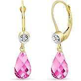 Galaxy Gold GG 14k Solid Gold Leverback Earrings with Diamonds and Pink Topaz