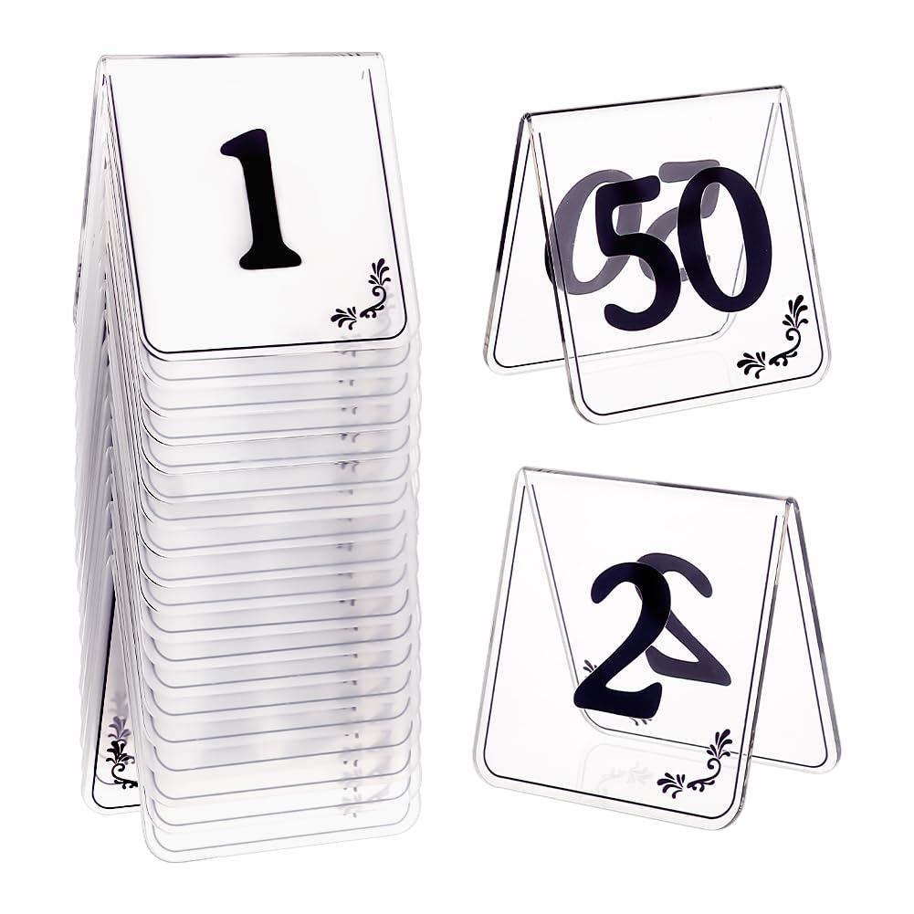 OLYCRAFT 50pcs Tent Style Acrylic Table Numbers - Clear Double Sided Signs for Weddings parties Banquets Receptions