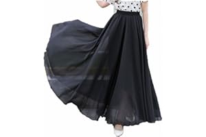 Afibi Womens Chiffon Retro Long Maxi Skirt Beach Ankle Length Skirt