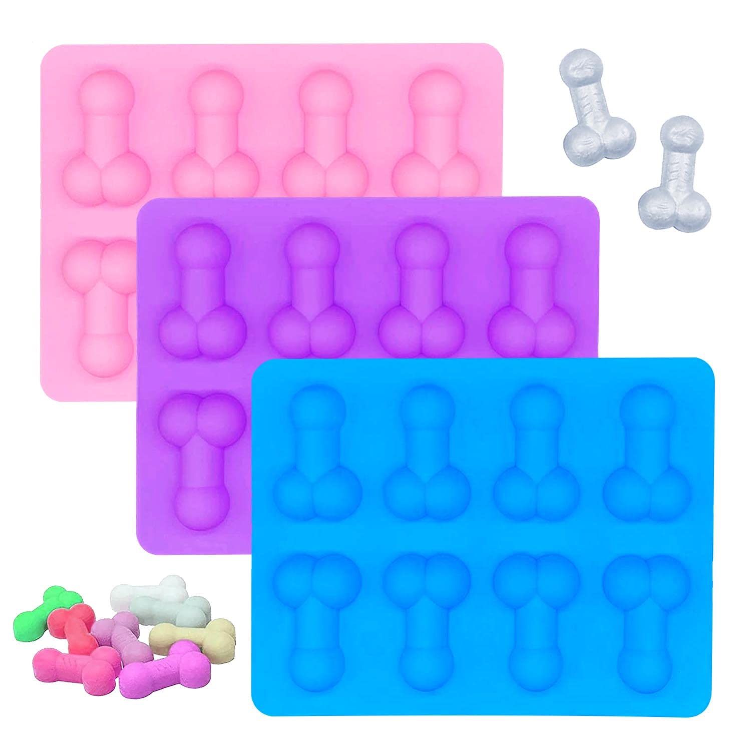 Lovesmile PXS-064Mini Ice Cube Tray, Pack of 3 Silicone Ice Cube Tray, Novelty Ice Cube Tray, Ice Cube Silicone Mould, Creative Ice Cube Tray, Suitable for Ice Cubes, Chocolate, Sweets, Jelly