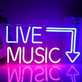 Live Music Neon Sign LED Neon Sign Large Blue and Pink Words for Music Studio USB Powered Switch for Wall Decor Beer,Bar,Music Studio,Bedroom,Party,Club