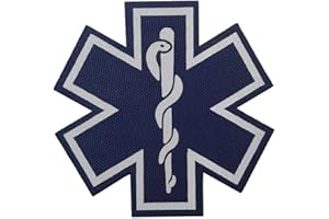 VEELKROM IR Reflective Medic Patches Infrared EMS EMT Medical Paramedic Star of Life Morale Badge Glow Dark Emblem Tactical Military Combat Hook and Loop Tags (Blue)