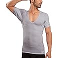 Sweatproof Undershirt Mens Modal Deep V w Sweat Pads, Silver Treated to Fight Embarrassing Odor, Aluminum Free Alternative