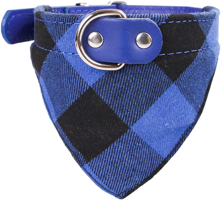 Newtensina Plaid Dog Bandana Cute Puppy Neckerchief Adjustable Puppy Collar Scarf for Dogs - Blue - M