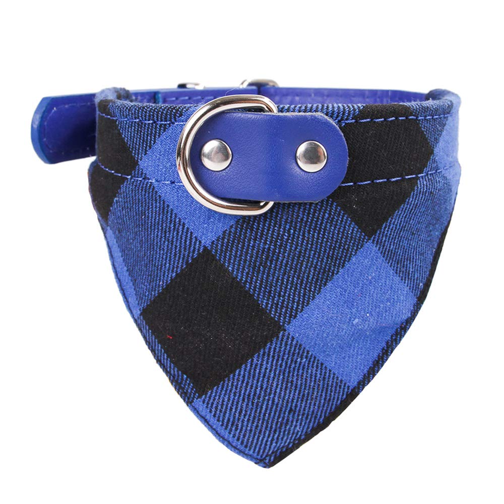Newtensina Plaid Dog Bandana Cute Puppy Neckerchief Adjustable Puppy Collar Scarf for Dogs - Blue - M