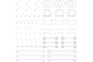SCERRING 66PCS Clear Piercing Retainer Septum Retainers Nose Studs Flexible Lip Ear Nose Hoop Tongue Rings Nipple Ring Cartilage Rook Daith Earrings Plastic Industrial Piercing Jewelry Retainer