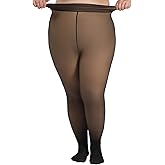 DancMolly Fleece Lined Tights Women Plus Size Fake Translucent Warm Thick Thermal Legging High Waisted Winter Sheer Pantyhose