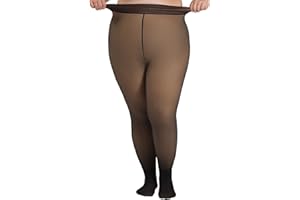 DancMolly Fleece Lined Tights Women Plus Size Fake Translucent Warm Thick Thermal Legging High Waisted Winter Sheer Pantyhose