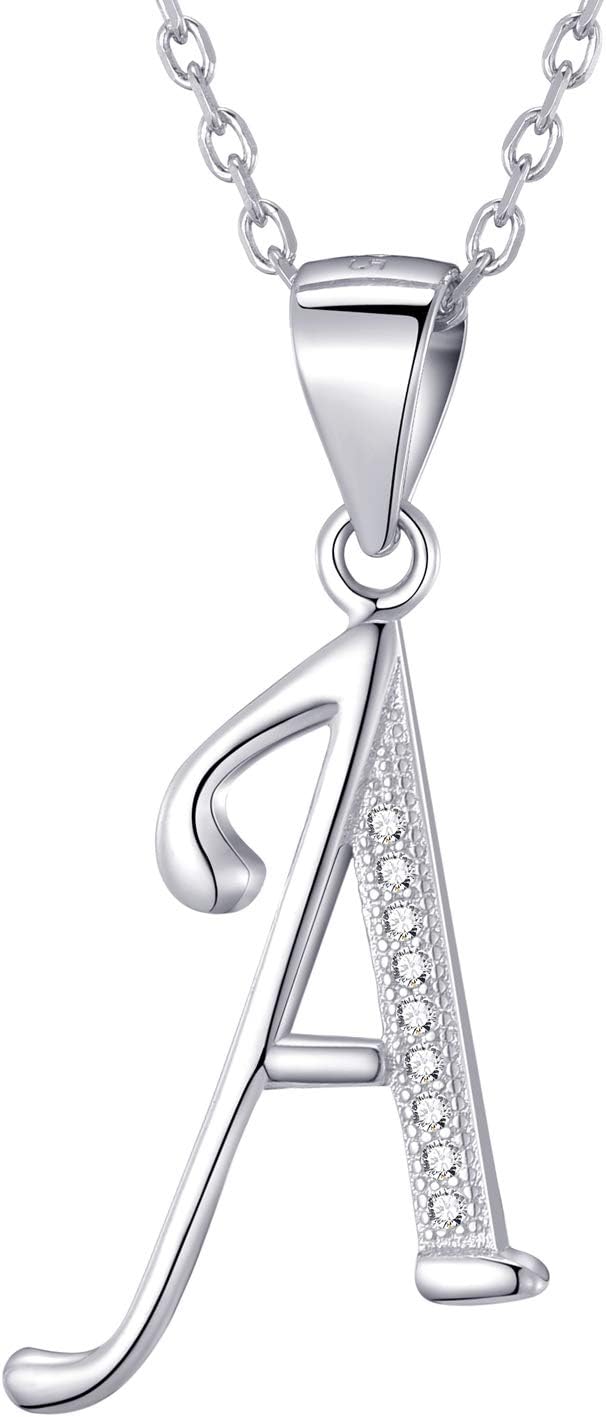 MorellaWomen's Necklace with Letter Pendants 925 Sterling Silver Rhodium Plated with Zirconia White in Velvet Bag