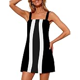 Yidarer Women's Summer Mini Dress Adjustable Straps Color Block Casual Relaxed Fit Overall Dresses with Pockets