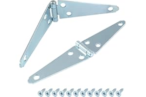 Hordion 2Pcs Strap Hinge Shed Door Hinges, 4 Inch Heavy Duty Gate Hinges Black Tee Hinge with Screws for Wood Gate Cabinet Door, Silver