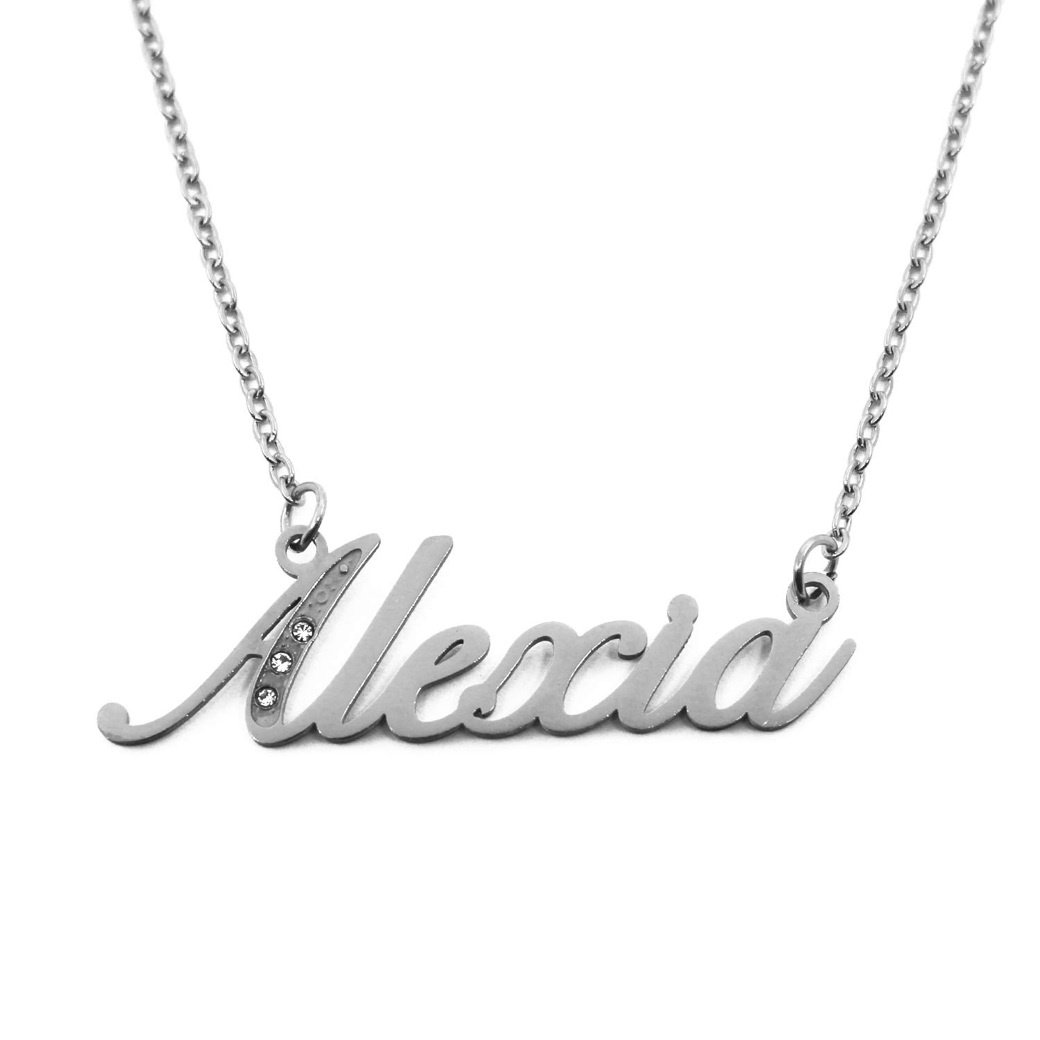 Alexia Italic Personalised Name Necklace With Cubic Zirconia Silver Tone , Custom Dainty Name Pendants, Jewellery for Ladies, Girlfriend, Mother, Sister, Friends